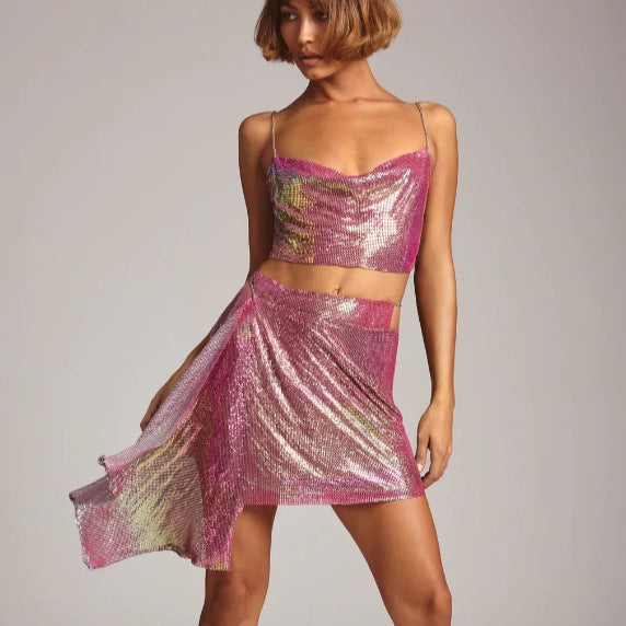 Women's Skirt Metal Sequ Sling Skirt Two-Piece Set