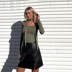 High Grade T shirt Square Collar Lace up Slim Fit Elegant Short Top