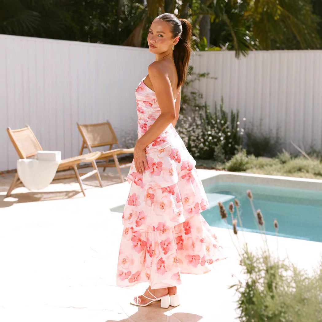 Women's One-Shoulder Floral Abstract Ruched Dress