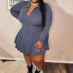 Plus Size Collared Long Sleeve Mini Dress