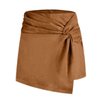 Suede Pleated Asymmetric Skort