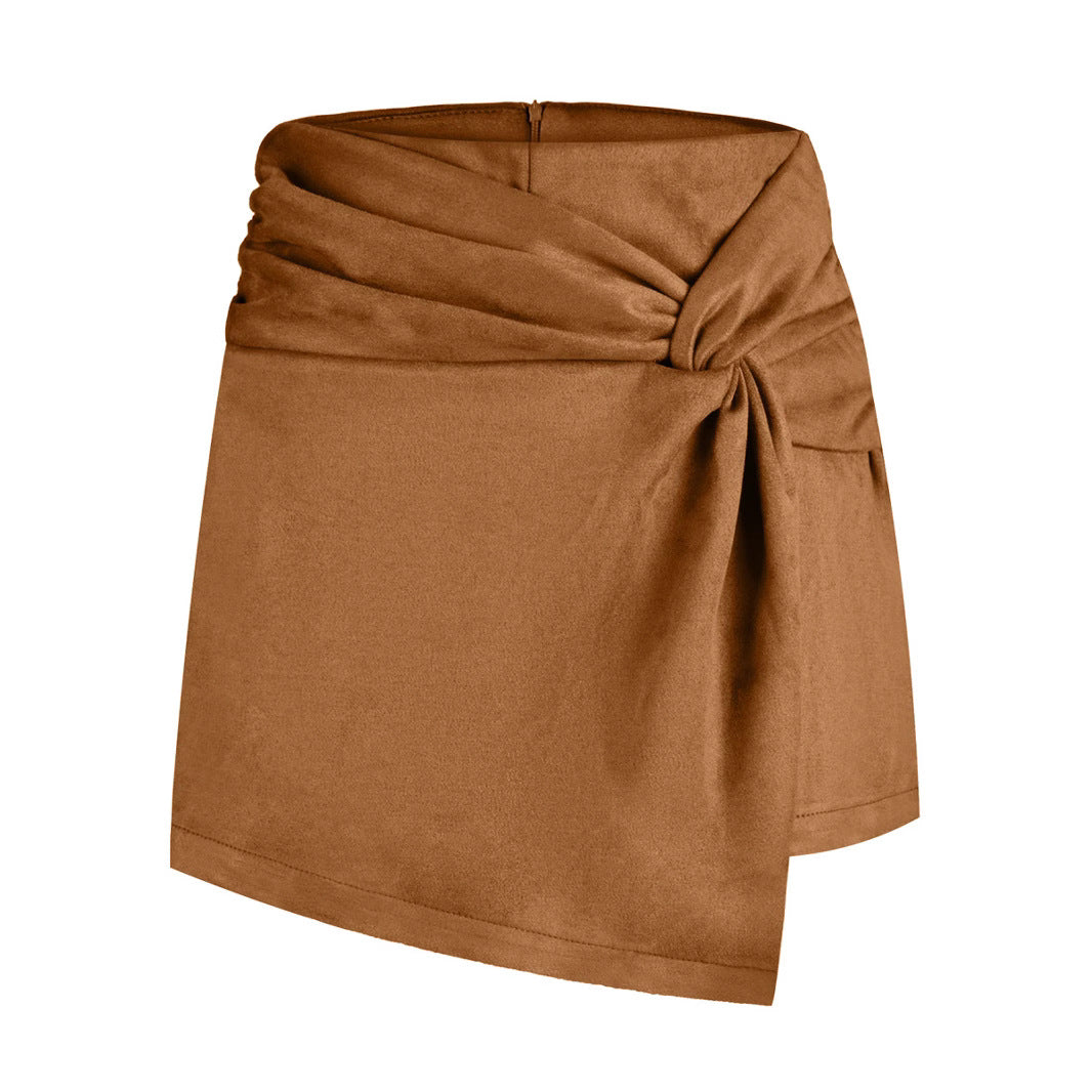 Suede Pleated Asymmetric Skort