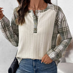 Women's Plaid Color-Block Long Sleeve Top