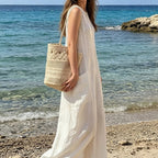 Women's Floral Woven Straw Bucket Bag