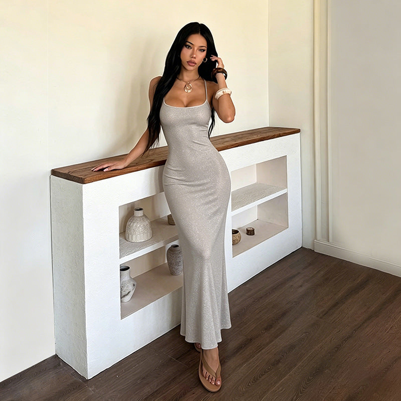 Women's Glitter Spaghetti-Strap Mini Dress