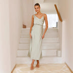 Women's Summer Women Clothing Solid Color Satin Satin Sexy Suspenders Dress