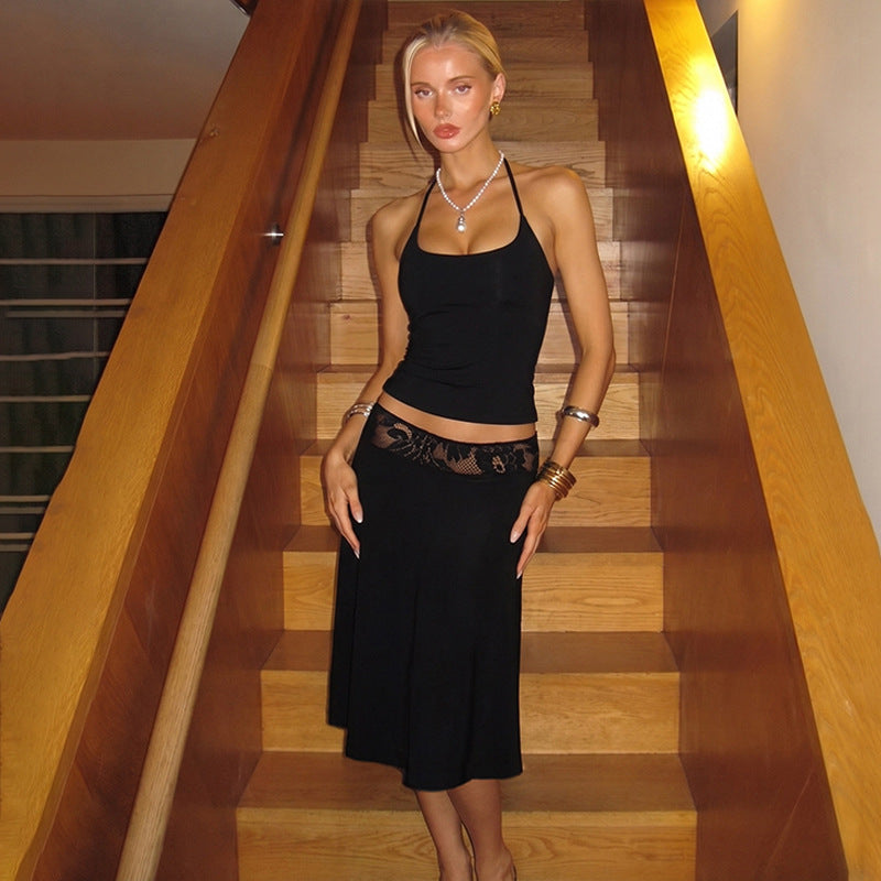 Women's Lace Top and Skirt Two-Piece Set