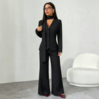 Women Clothing Black Ribbon Waist Tight Blazer Women V neck Single Breasted Office Slimming