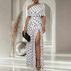 Women's Polka-Dot Cold-Shoulder Cocktail Dress