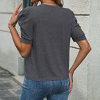 Women’s Dark Gray Puff Sleeve Crew Neck Top