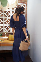 Women's Ruffle-Trim Square-Neck Lantern-Sleeve Maxi Dress