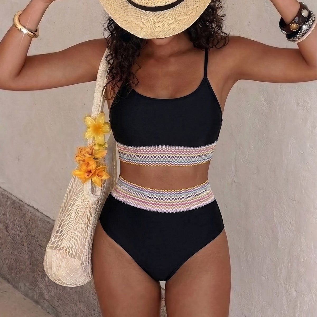 Women's Ribbon-Trim High-Waist Bikini Set