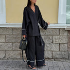 Lace-Up Cardigan Top & Trousers Set