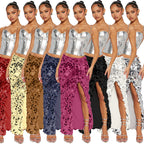 Wear Sequin Slit Half Length Sequin Maxi Skirt