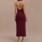 Women's Halter Backless Split A-Line Maxi Dress
