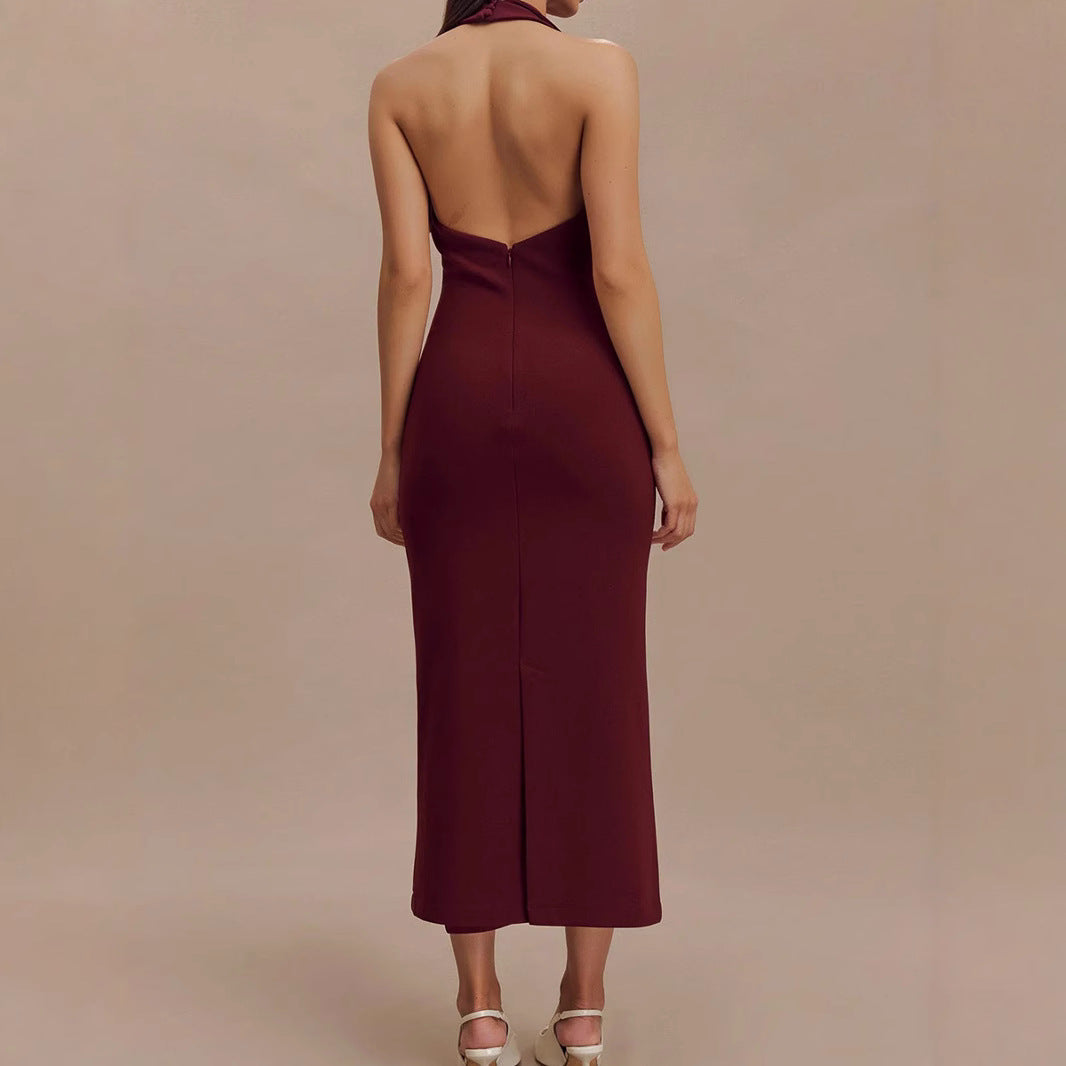 Women's Halter Backless Split A-Line Maxi Dress