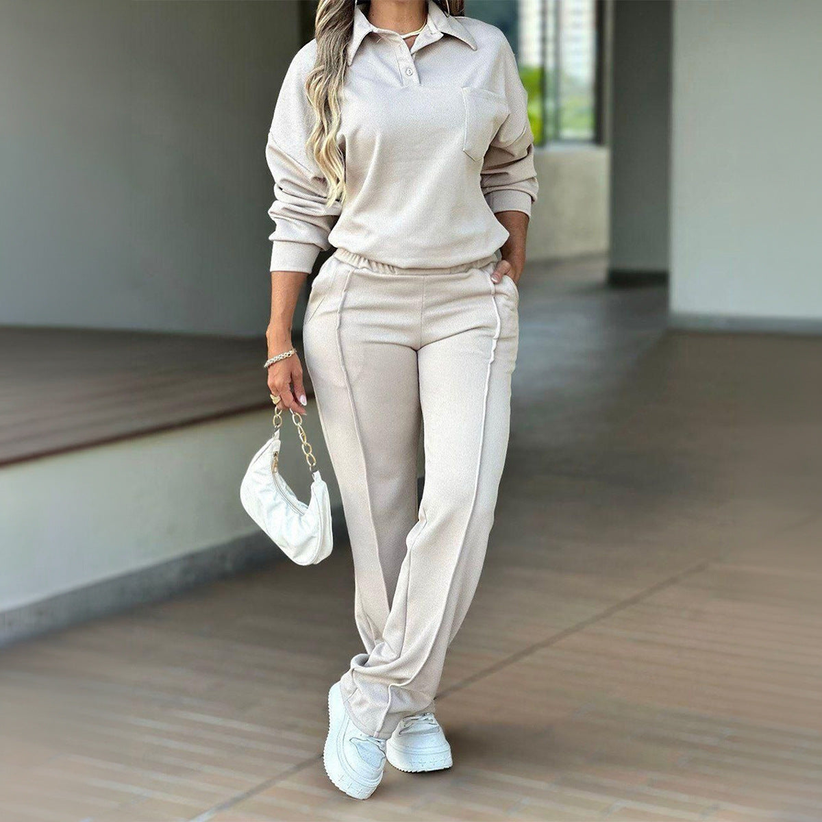 Women's Solid-Color Polo-Collar Sweater