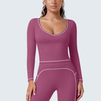 Women's Contrast-Color Long-Sleeve Yoga Top
