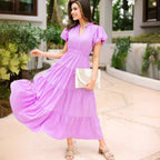 Women's High-Collar Puff-Sleeve Maxi Dress