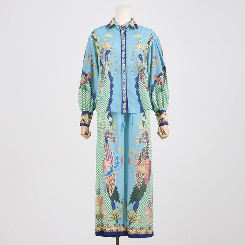 Women's Floral Shirt and Wide-Leg Pants Set
