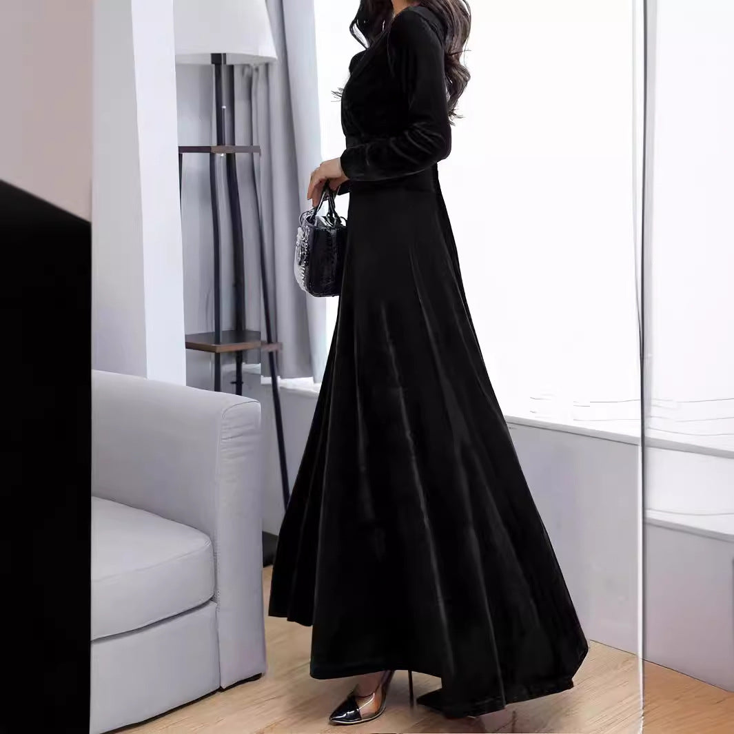 Women's Velvet Ruched V-Neck Maxi Dress
