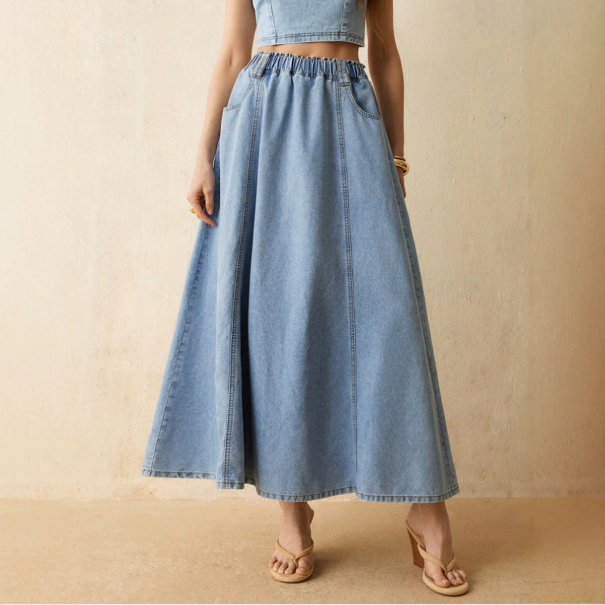 Women's Patchwork A-Line Denim Skirt