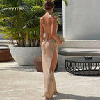 Double Sided High Slit Sling Beautiful Back Knitted Dress Beach Dress Women