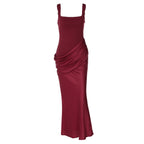 Women's Satin Spliced Square-Neck Maxi Dress