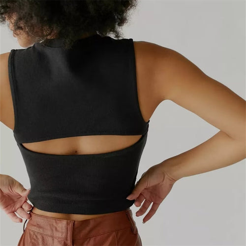 Wear Summer Cotton Black Rhinestone Back Hollow Out Cutout High Elastic Small Top Casual T shirt for Women