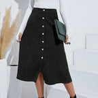 Boutique Corduroy Single Breasted High Waist Autumn Skirt