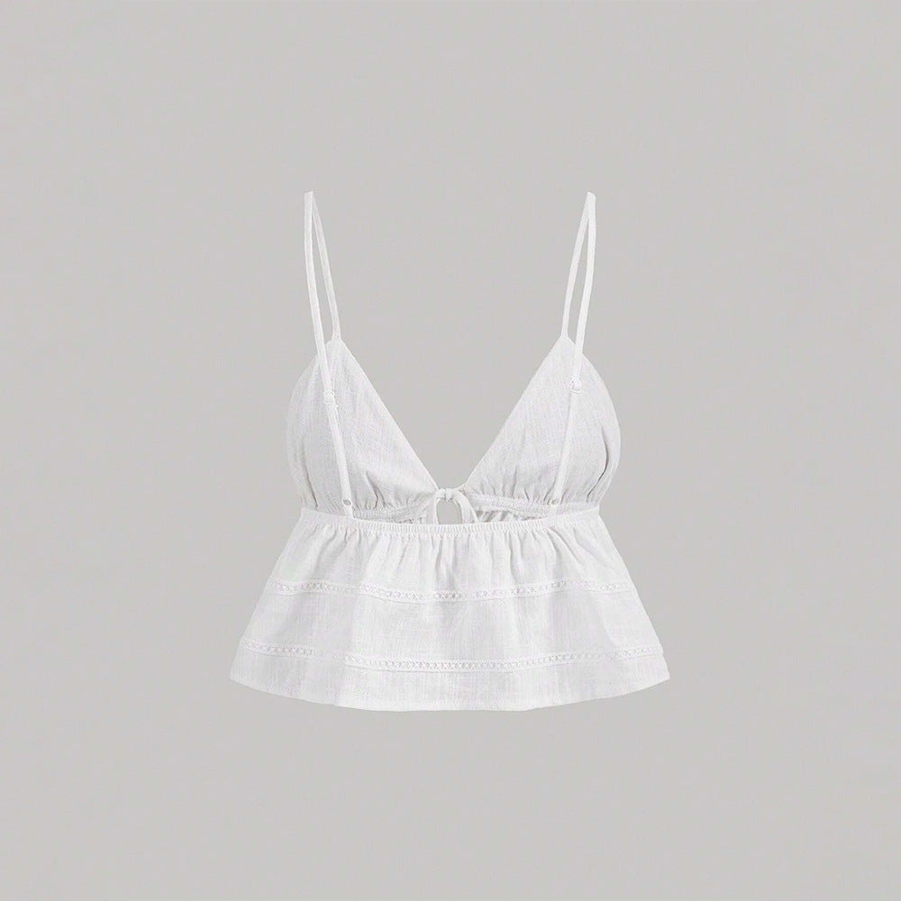 Women’s Ivory Backless Tie Front Crop Camisole
