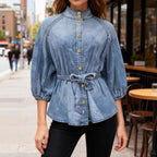 Spring Autumn Gradient Color Light Five Quarter Sleeve Puff
