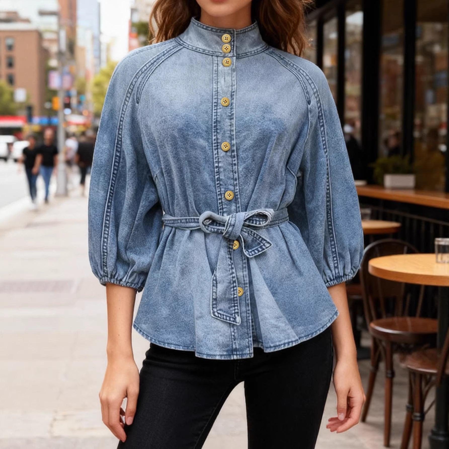 Spring Autumn Gradient Color Light Five Quarter Sleeve Puff