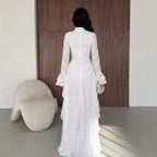 Autumn French Bell Sleeve Long Lace Dress Lace Long Sleeve Waist