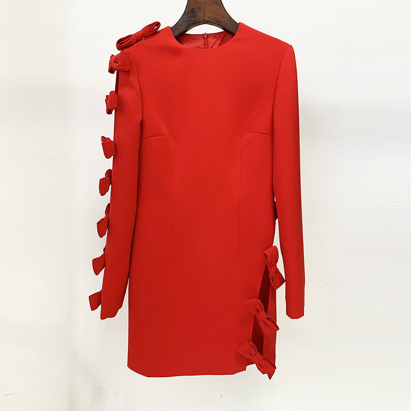 Women's Early Autumn Star Personality Asymmetric Hollow Out Cutout Bow Dress Small Dress
