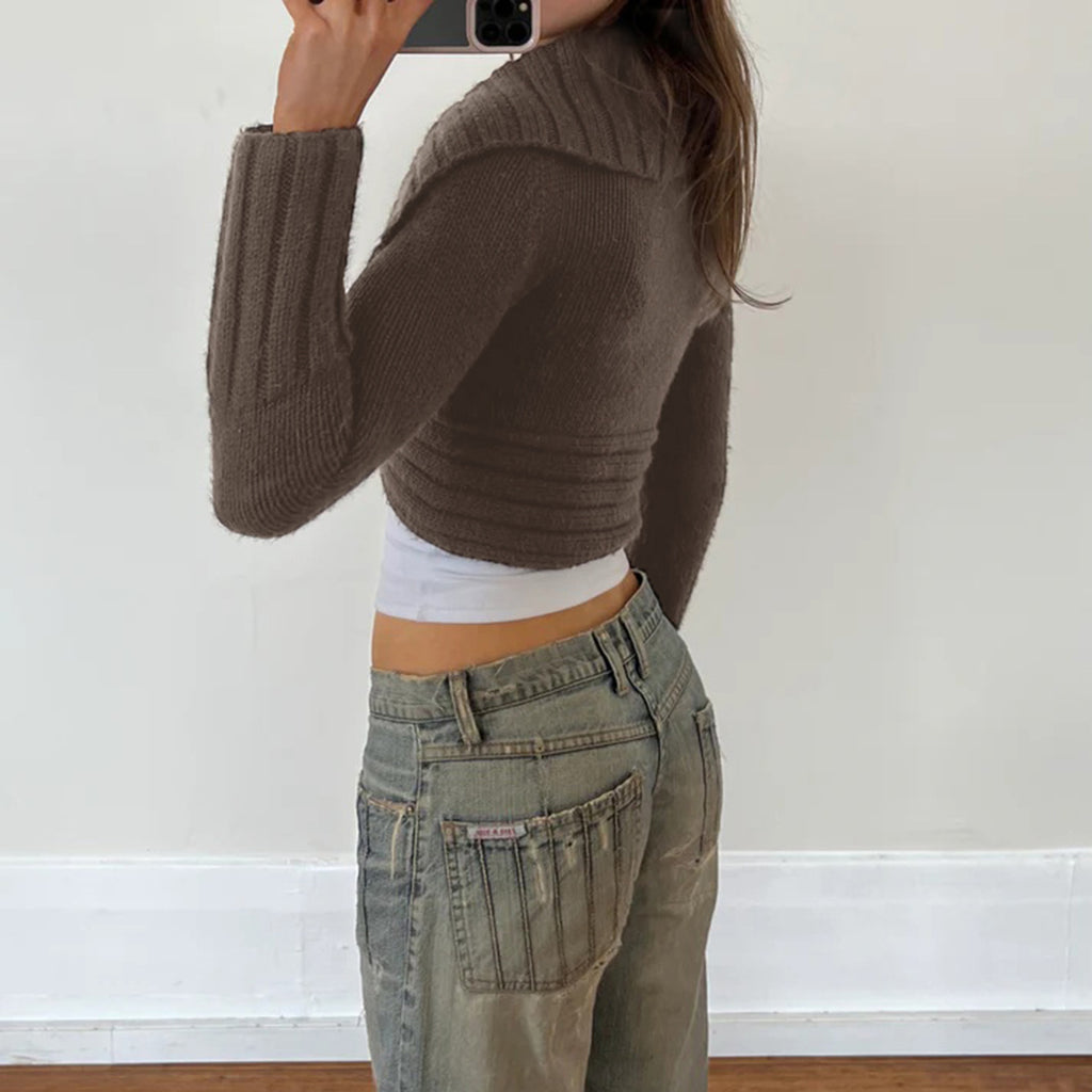 Cropped Cardigan with Metal Buckle