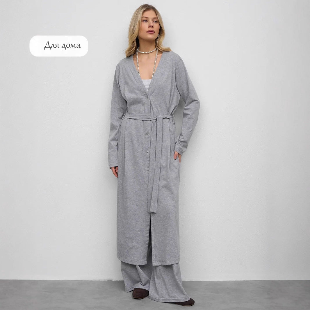 Women's Loose Lace Up Lengthened Cardigan Modal Button Long