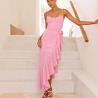 Women's Backless Ruffled Asymmetric Cami Maxi Dress