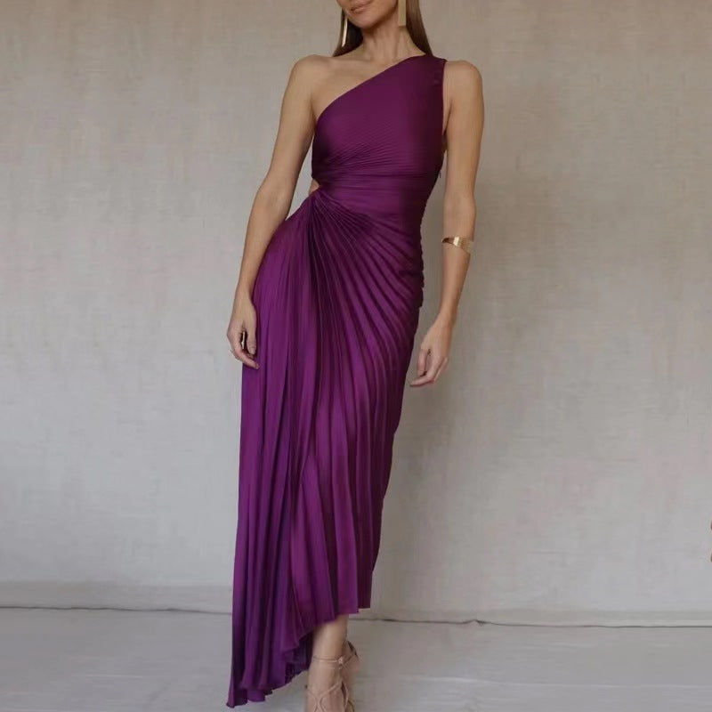 Women's One-Shoulder Cutout Asymmetric A-Line Maxi Dress