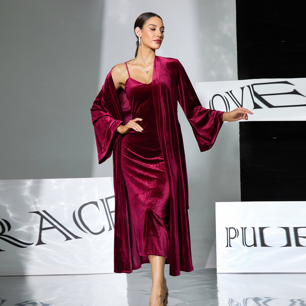 Women's Velvet Robe And Cami Two-Piece Set