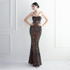 Women's Bottom Sequin Strappy Party Sequin Dress Long Banquet Slim Fit