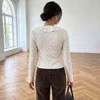 Women's Ruffle Tie V-Neck Long Sleeve Top