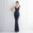 Women's Floral Strappy Party Sequin Dress Long Cocktail Slim Fit Evening