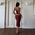 Women's Polka Dot Lace Top & Midi Skirt Set