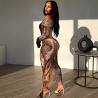 Women's Vintage Print Off-Shoulder Dress