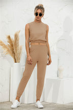 Summer New Solid Color Sleeveless Slim Casual Suit Set