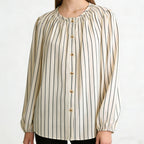 Women's French Round Neck Striped Top Women Summer Loose All Matching Lazy Striped Shirt
