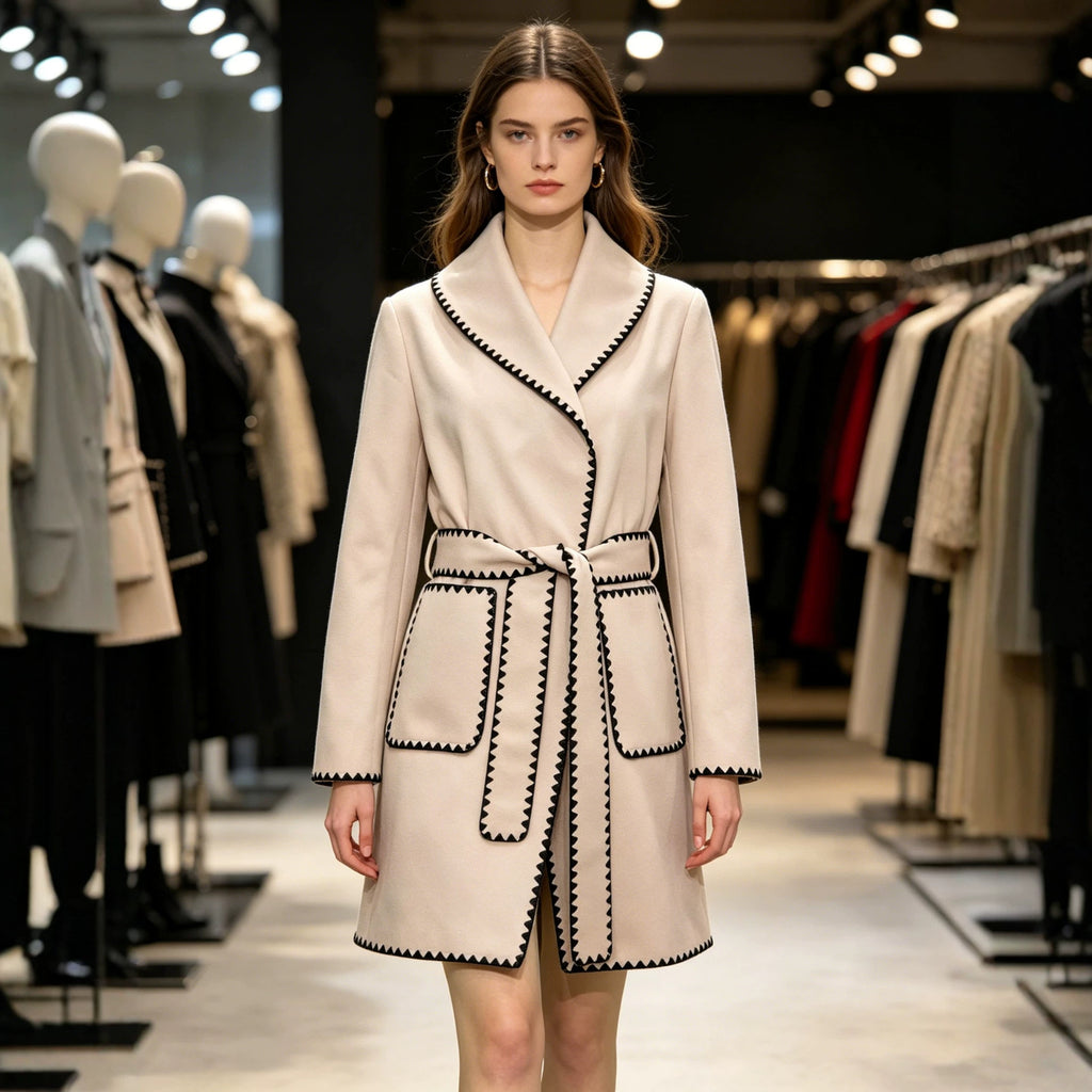 Women's Contrast-Trim Wool-Look Coat