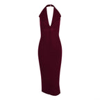 Women's Halter Backless Split A-Line Maxi Dress
