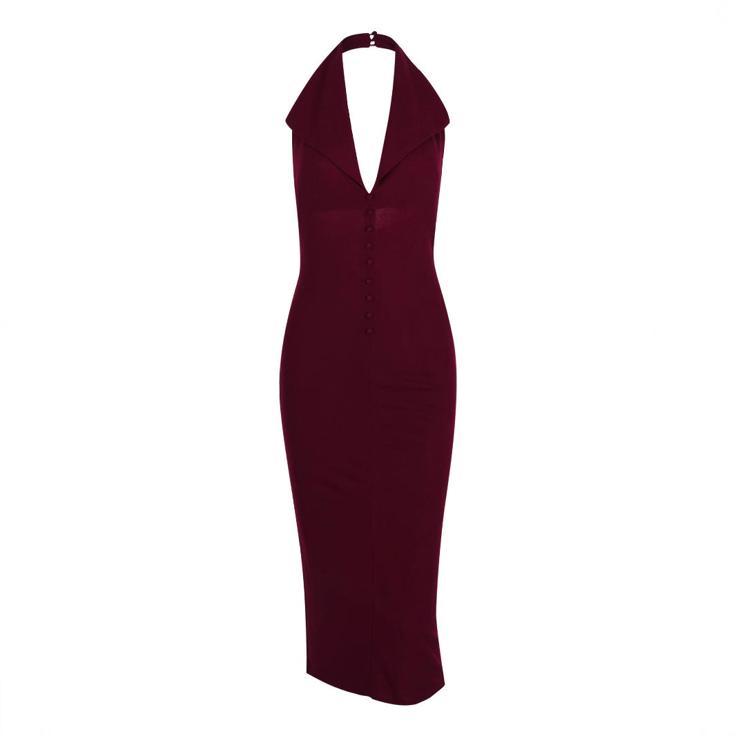 Women's Halter Backless Split A-Line Maxi Dress